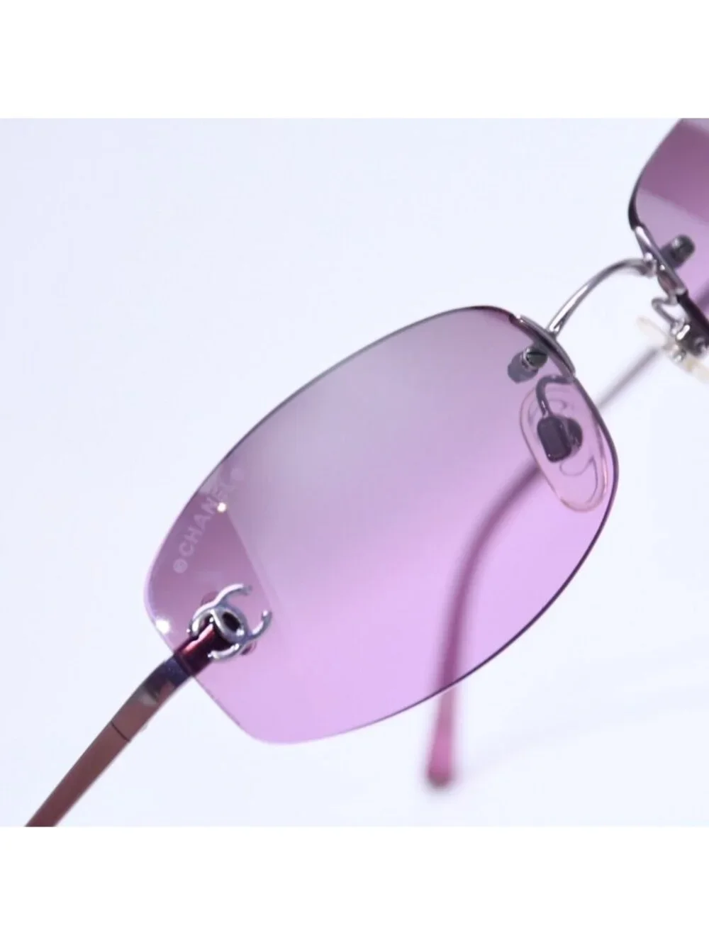 Chanel Rimless Sunglasses Eyewear CC Logo Purple